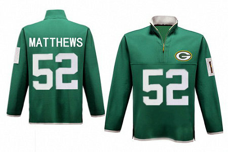 Men's Green Bay Packers 52 Matthews Antigua Green Fortune Sweater Knit Microfleece Quarter-Zip Pullover Green Jacket Men's Green Bay Packers 52 Matthews Antigua Green Fortune Sweater Knit Microfleece Quarter-Zip Pullover Green Jacket