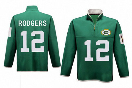 Men's Green Bay Packers 52 Rodgers Antigua Green Fortune Sweater Knit Microfleece Quarter-Zip Pullover Green Jacket Men's Green Bay Packers 52 Rodgers Antigua Green Fortune Sweater Knit Microfleece Quarter-Zip Pullover Green Jacket