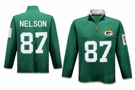 Men's Green Bay Packers 87 Nelson Antigua Green Fortune Sweater Knit Microfleece Quarter-Zip Pullover Green Jacket Men's Green Bay Packers 87 Nelson Antigua Green Fortune Sweater Knit Microfleece Quarter-Zip Pullover Green Jacket