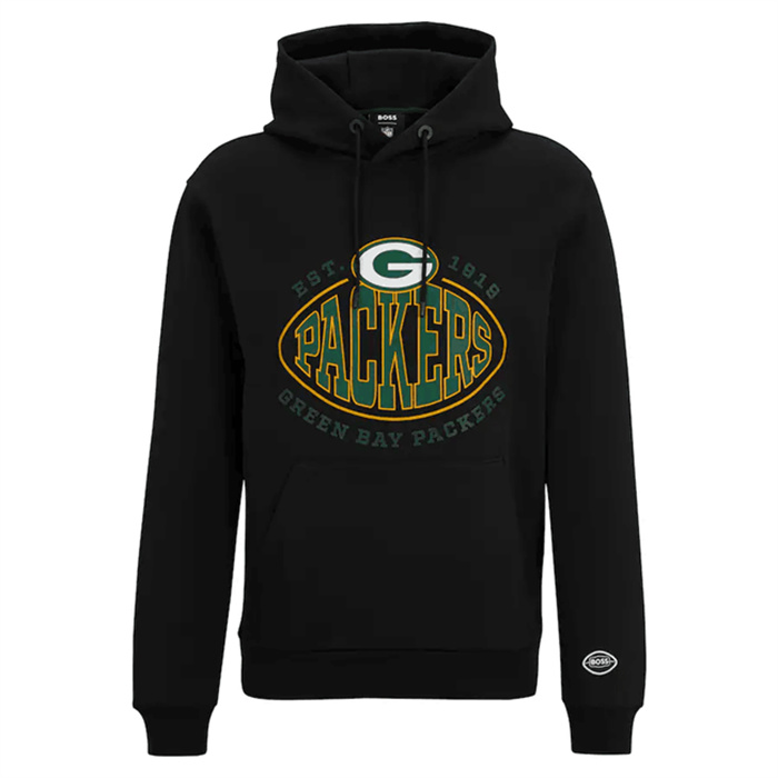 Men's Green Bay Packers Black BOSS X Touchback Pullover Hoodie Men's Green Bay Packers Black BOSS X Touchback Pullover Hoodie