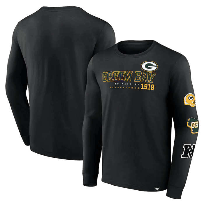 Men's Green Bay Packers Black High Whip Pitcher Long Sleeve T-Shirt Men's Green Bay Packers Black High Whip Pitcher Long Sleeve T-Shirt