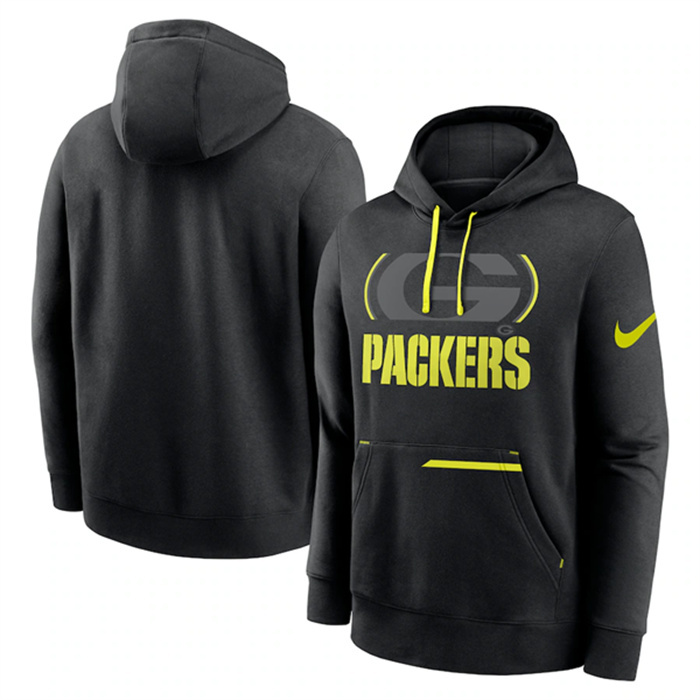 Men's Green Bay Packers Black Volt Pullover Hoodie Men's Green Bay Packers Black Volt Pullover Hoodie