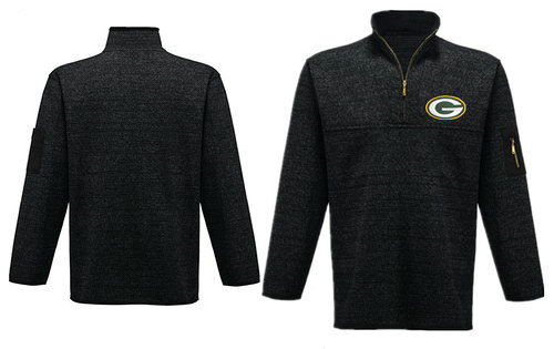 Men's Green Bay Packers Blank Antigua Green Fortune Sweater Knit Microfleece Quarter-Zip Pullover Dark Gray Jacket Men's Green Bay Packers Blank Antigua Green Fortune Sweater Knit Microfleece Quarter-Zip Pullover Dark Gray Jacket
