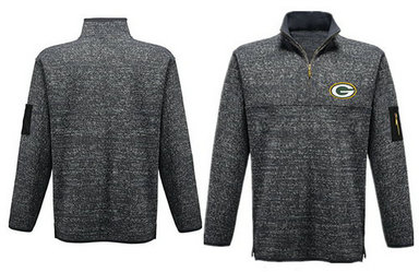 Men's Green Bay Packers Blank Antigua Green Fortune Sweater Knit Microfleece Quarter-Zip Pullover Gray Jacket Men's Green Bay Packers Blank Antigua Green Fortune Sweater Knit Microfleece Quarter-Zip Pullover Gray Jacket