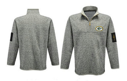 Men's Green Bay Packers Blank Antigua Green Fortune Sweater Knit Microfleece Quarter-Zip Pullover Light Gray Jacket Men's Green Bay Packers Blank Antigua Green Fortune Sweater Knit Microfleece Quarter-Zip Pullover Light Gray Jacket