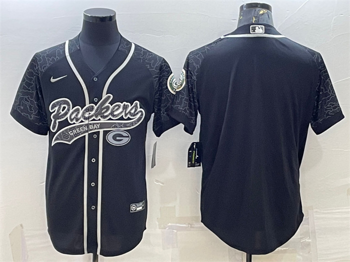 Men's Green Bay Packers Blank Black Reflective With Patch Cool Base Stitched Baseball Jersey Men's Green Bay Packers Blank Black Reflective With Patch Cool Base Stitched Baseball Jersey