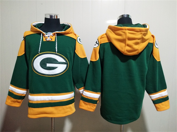Men's Green Bay Packers Blank Green Lace-Up Pullover Hoodie Men's Green Bay Packers Blank Green Lace-Up Pullover Hoodie