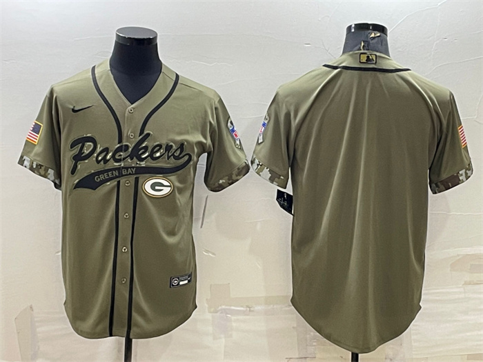 Men's Green Bay Packers Blank Olive Salute To Service Cool Base Stitched Baseball Jersey Men's Green Bay Packers Blank Olive Salute To Service Cool Base Stitched Baseball Jersey