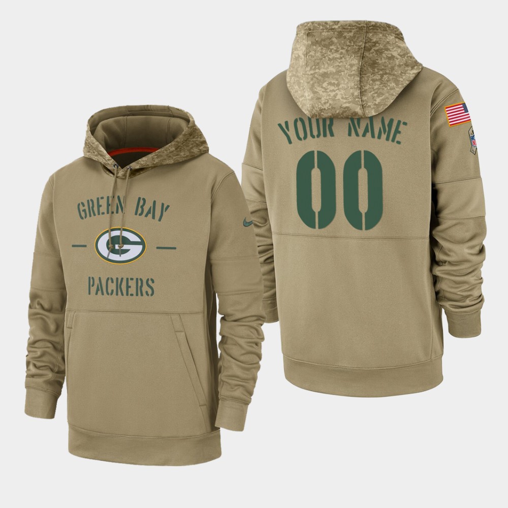 Men's Green Bay Packers Custom 2019 Salute to Service Sideline Therma Pullover Hoodie - Tan Men's Green Bay Packers Custom 2019 Salute to Service Sideline Therma Pullover Hoodie - Tan