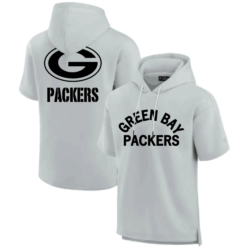 Men's Green Bay Packers Gray Super Soft Fleece Short Sleeve Hoodie Men's Green Bay Packers Gray Super Soft Fleece Short Sleeve Hoodie