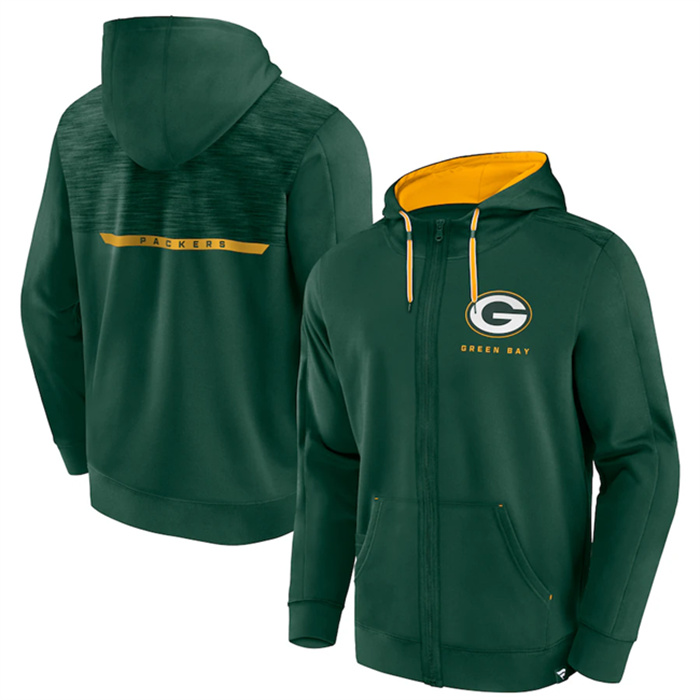 Men's Green Bay Packers Green Defender Evo Full-Zip Hoodie Men's Green Bay Packers Green Defender Evo Full-Zip Hoodie