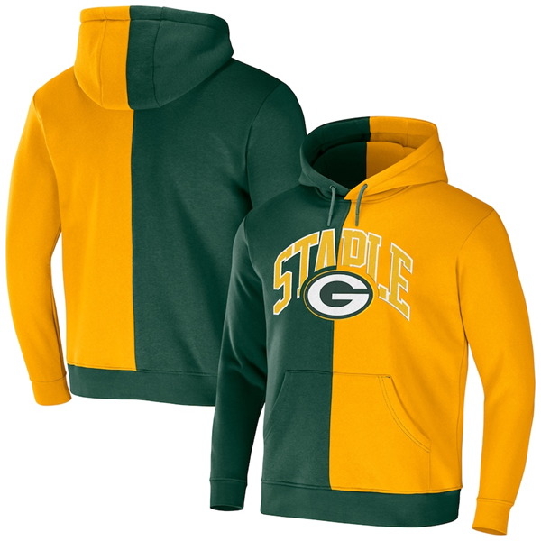 Men's Green Bay Packers Green Gold Split Logo Pullover Hoodie Men's Green Bay Packers Green Gold Split Logo Pullover Hoodie