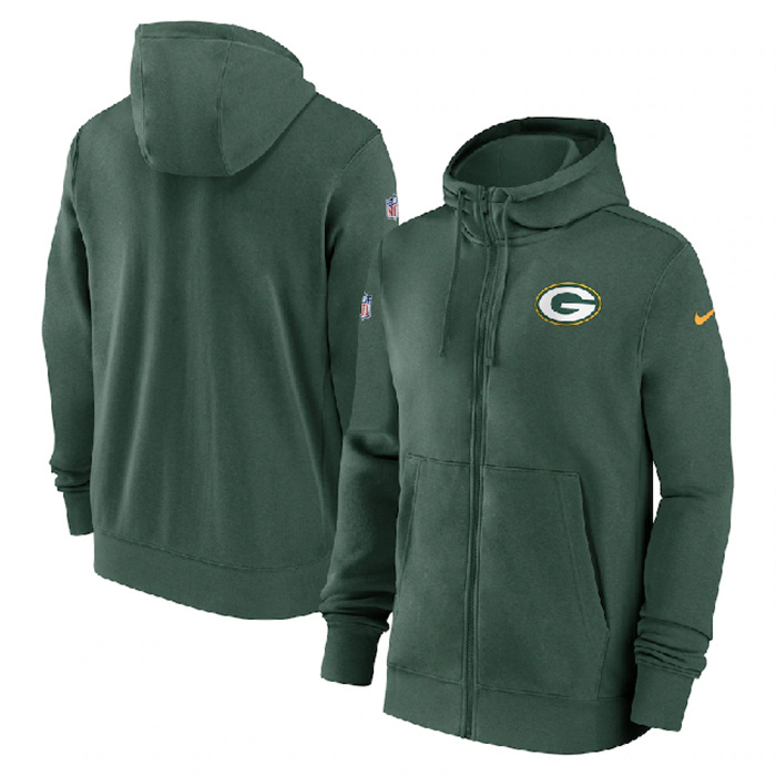Men's Green Bay Packers Green Sideline Club Performance Full-Zip Hoodie Men's Green Bay Packers Green Sideline Club Performance Full-Zip Hoodie