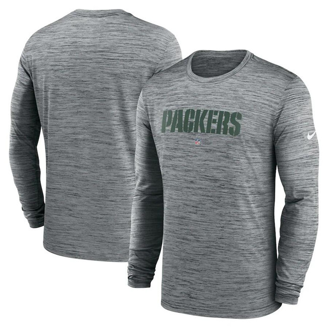 Men's Green Bay Packers Heather Gray Sideline Team Velocity Performance Long Sleeve T-Shirt Men's Green Bay Packers Heather Gray Sideline Team Velocity Performance Long Sleeve T-Shirt