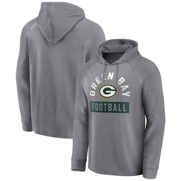 Men's Green Bay Packers Heathered Gray No Time Off Raglan Pullover Hoodie Men's Green Bay Packers Heathered Gray No Time Off Raglan Pullover Hoodie