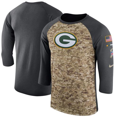 Men's Green Bay Packers Nike Camo Anthracite Salute to Service Sideline Legend Performance Three-Quarter Sleeve T-Shirt Men's Green Bay Packers Nike Camo Anthracite Salute to Service Sideline Legend Performance Three-Quarter Sleeve T-Shirt