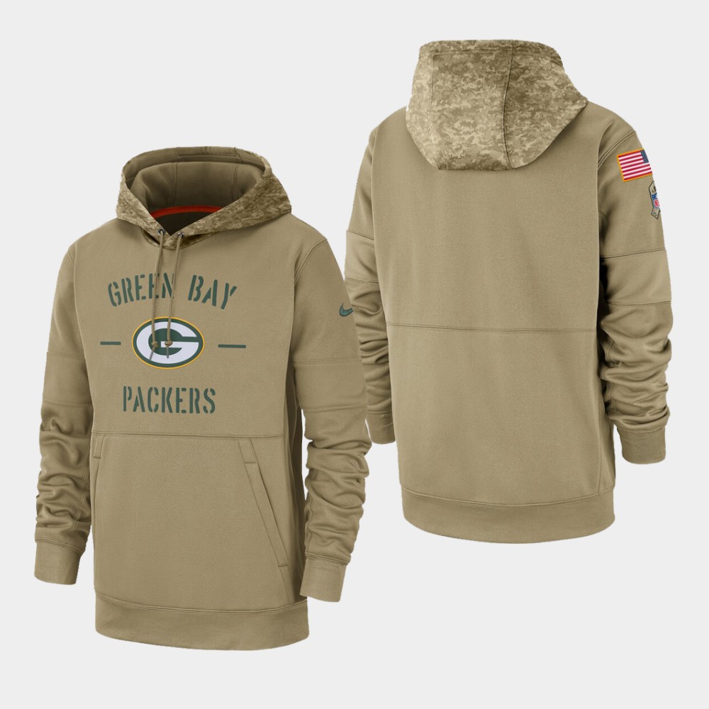 Men's Green Bay Packers Tan 2019 Salute to Service Sideline Therma Pullover Hoodie Men's Green Bay Packers Tan 2019 Salute to Service Sideline Therma Pullover Hoodie