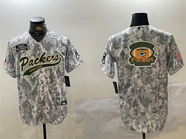 Men's Green Bay Packers Team Big Logo 2024 Arctic Camo Salute To Service Stitched Baseball Jersey 1 Men's Green Bay Packers Team Big Logo 2024 Arctic Camo Salute To Service Stitched Baseball Jersey 1