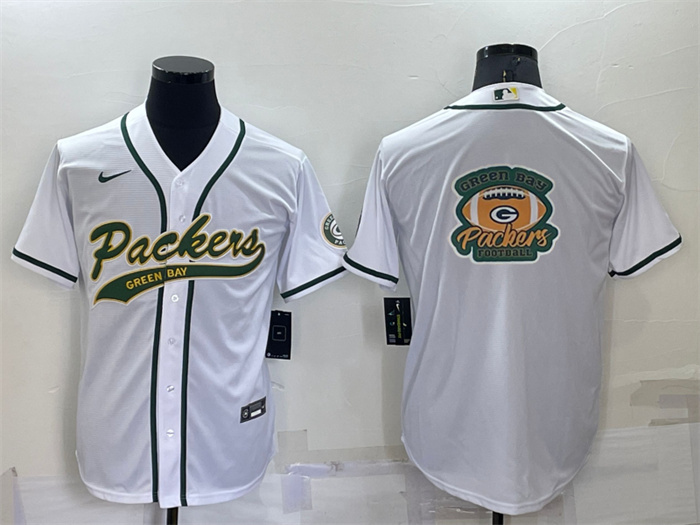 Men's Green Bay Packers White Team Big Logo With Patch Cool Base Stitched Baseball Jersey Men's Green Bay Packers White Team Big Logo With Patch Cool Base Stitched Baseball Jersey