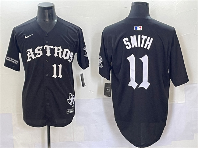 Men's Houston Astros #11 Cam Smith Black Gothic 'Houston Born Barrio Raised' Limited Stitched Baseball Jersey Men's Houston Astros #11 Cam Smith Black Gothic 'Houston Born Barrio Raised' Limited Stitched Baseball Jersey