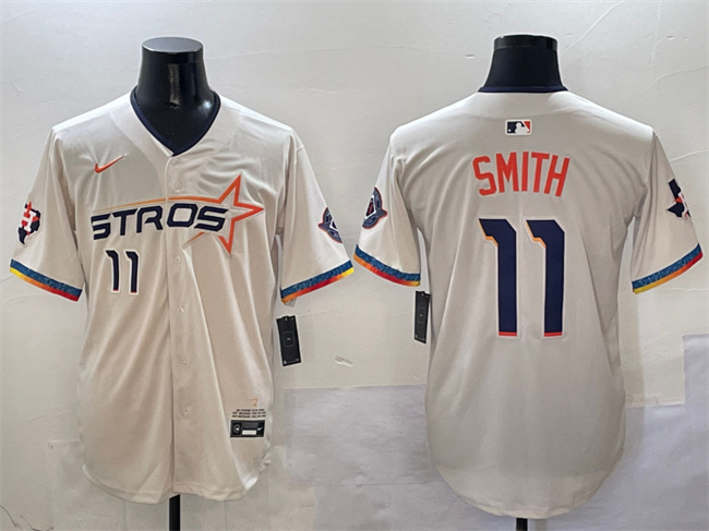 Men's Houston Astros #11 Cam Smith Cream 2025 City Connect With Texas Patch Limited Stitched Baseball Jersey Men's Houston Astros #11 Cam Smith Cream 2025 City Connect With Texas Patch Limited Stitched Baseball Jersey