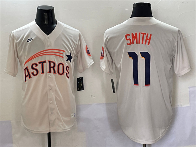Men's Houston Astros #11 Cam Smith Cream Throwback Cooperstown Collection Limited Stitched Baseball Jersey Men's Houston Astros #11 Cam Smith Cream Throwback Cooperstown Collection Limited Stitched Baseball Jersey