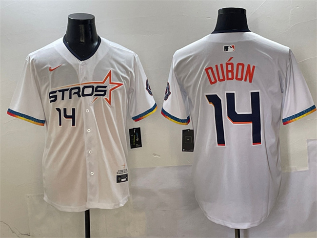 Men's Houston Astros #14 Mauricio Dubón White 2025 City Connect Limited Stitched Baseball Jersey Men's Houston Astros #14 Mauricio Dubón White 2025 City Connect Limited Stitched Baseball Jersey