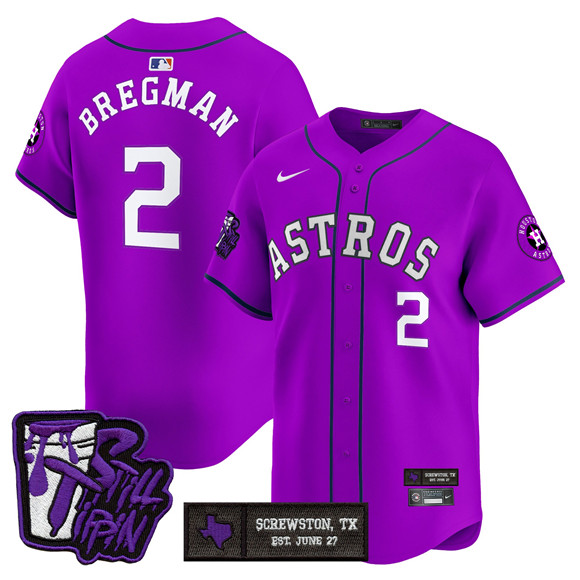 Men's Houston Astros #2 Alex Bregman DJ Screw Still Tippin Purple Patch Vapor Limited Stitched Baseball Jersey Men's Houston Astros #2 Alex Bregman DJ Screw Still Tippin Purple Patch Vapor Limited Stitched Baseball Jersey