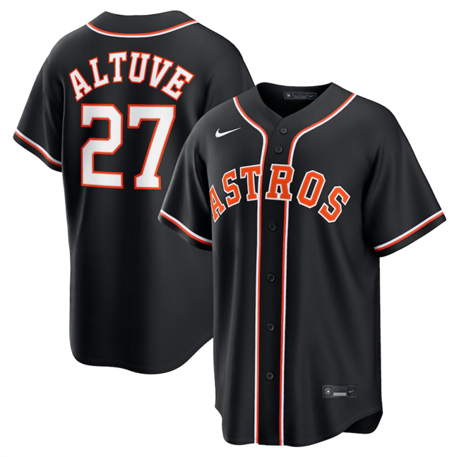 Men's Houston Astros #27 Jose Altuve 2026 Fashion Replica Black Out Stitched Baseball Jersey Men's Houston Astros #27 Jose Altuve 2026 Fashion Replica Black Out Stitched Baseball Jersey
