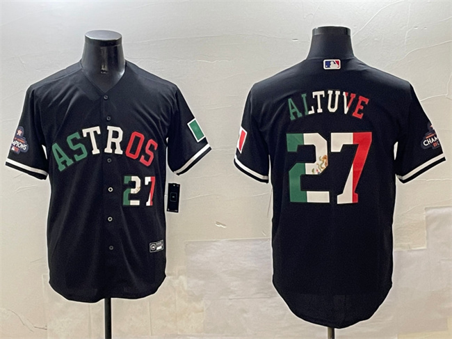 Men's Houston Astros #27 Jose Altuve Black Mexico With World Serise Champions Patch Cool Base Stitched Baseball Jersey Men's Houston Astros #27 Jose Altuve Black Mexico With World Serise Champions Patch Cool Base Stitched Baseball Jersey