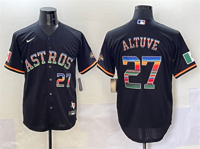 Men's Houston Astros #27 Jose Altuve Black Mexico With World Serise Champions Patch Cool Base Stitched Baseball Jersey Men's Houston Astros #27 Jose Altuve Black Mexico With World Serise Champions Patch Cool Base Stitched Baseball Jersey