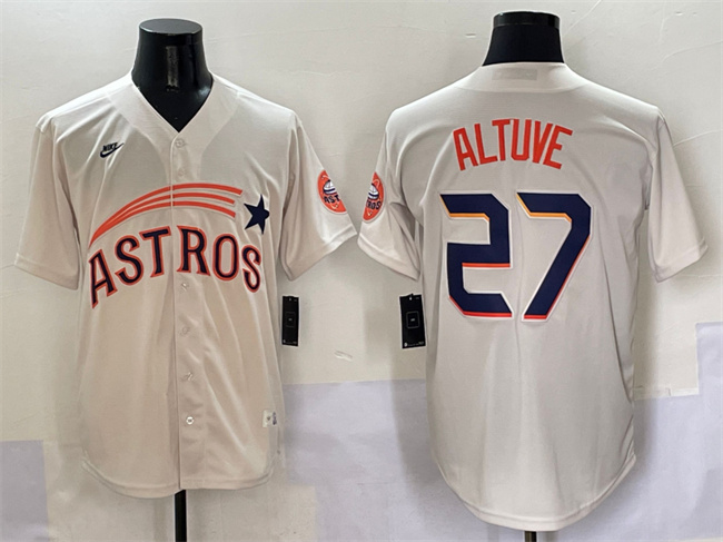 Men's Houston Astros #27 Jose Altuve Cream Throwback Cooperstown Collection Limited Stitched Baseball Jersey Men's Houston Astros #27 Jose Altuve Cream Throwback Cooperstown Collection Limited Stitched Baseball Jersey