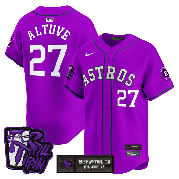 Men's Houston Astros #27 Jose Altuve DJ Screw Still Tippin Purple Patch Vapor Limited Stitched Baseball Jersey Men's Houston Astros #27 Jose Altuve DJ Screw Still Tippin Purple Patch Vapor Limited Stitched Baseball Jersey