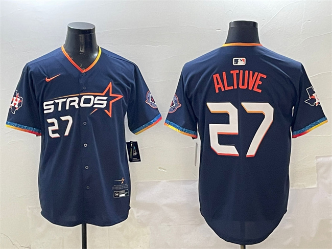 Men's Houston Astros #27 Jose Altuve Navy 2025 City Connect With Texas Patch Limited Stitched Baseball Jersey Men's Houston Astros #27 Jose Altuve Navy 2025 City Connect With Texas Patch Limited Stitched Baseball Jersey
