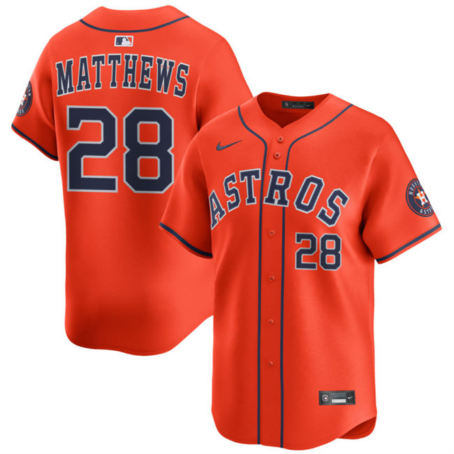 Men's Houston Astros #28 Brice Matthews Orange 2025 Alternate Limited Stitched Baseball Jersey Men's Houston Astros #28 Brice Matthews Orange 2025 Alternate Limited Stitched Baseball Jersey
