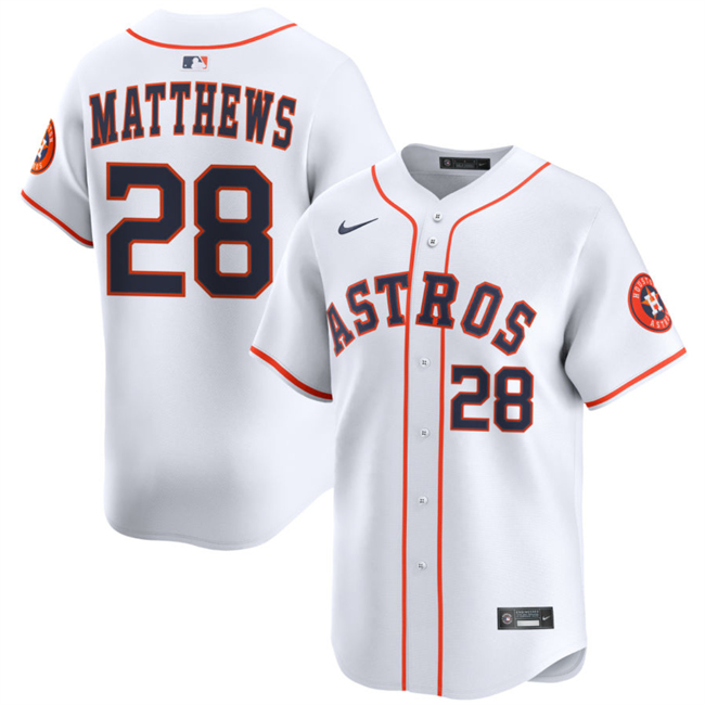 Men's Houston Astros #28 Brice Matthews White 2025 Home Limited Stitched Baseball Jersey Men's Houston Astros #28 Brice Matthews White 2025 Home Limited Stitched Baseball Jersey