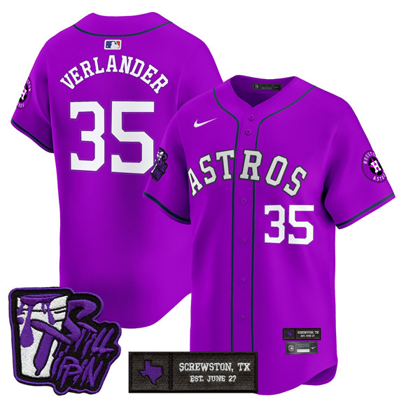 Men's Houston Astros #35 Justin Verlander DJ Screw Still Tippin Purple Patch Vapor Limited Stitched Baseball Jersey Men's Houston Astros #35 Justin Verlander DJ Screw Still Tippin Purple Patch Vapor Limited Stitched Baseball Jersey