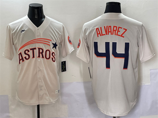 Men's Houston Astros #44 Yordan Alvarez Cream Throwback Cooperstown Collection Limited Stitched Baseball Jersey Men's Houston Astros #44 Yordan Alvarez Cream Throwback Cooperstown Collection Limited Stitched Baseball Jersey