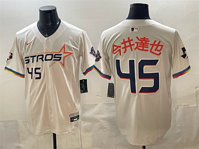 Men's Houston Astros #45 今井達也 Cream 2025 City Connect With Texas Patch Limited Stitched Baseball Jersey Men's Houston Astros #45 今井達也 Cream 2025 City Connect With Texas Patch Limited Stitched Baseball Jersey