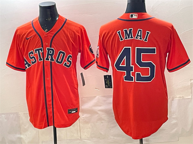 Men's Houston Astros #45 Tatsuya Imai Orange Cool Base Stitched Jersey Men's Houston Astros #45 Tatsuya Imai Orange Cool Base Stitched Jersey