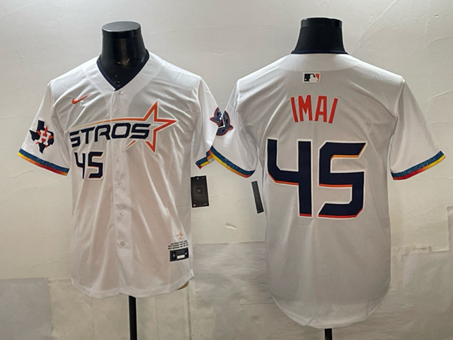 Men's Houston Astros #45 Tatsuya Imai White 2025 City Connect With Texas Patch Limited Stitched Baseball Jersey Men's Houston Astros #45 Tatsuya Imai White 2025 City Connect With Texas Patch Limited Stitched Baseball Jersey