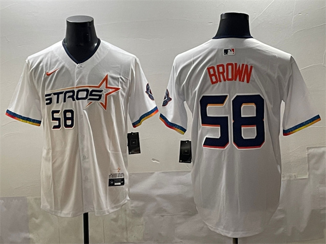 Men's Houston Astros #58 Hunter Brown White 2025 City Connect Limited Stitched Baseball Jersey Men's Houston Astros #58 Hunter Brown White 2025 City Connect Limited Stitched Baseball Jersey