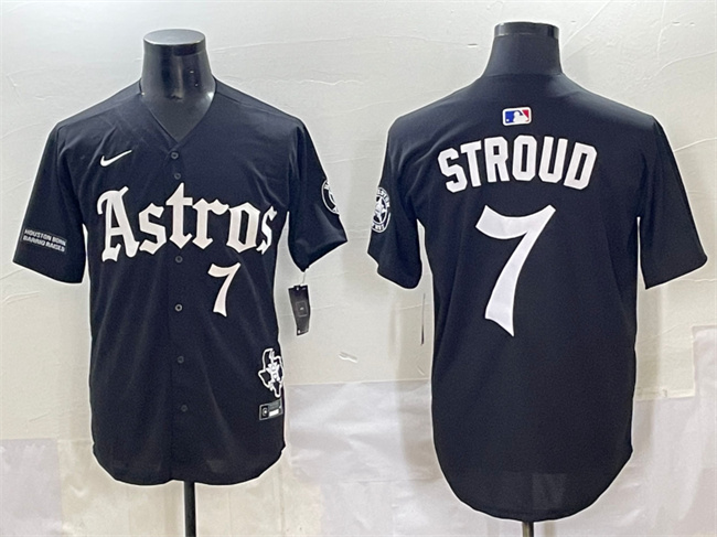 Men's Houston Astros #7 C.J. Stroud Black Gothic 'Houston Born Barrio Raised' Limited Stitched Baseball Jersey Men's Houston Astros #7 C.J. Stroud Black Gothic 'Houston Born Barrio Raised' Limited Stitched Baseball Jersey