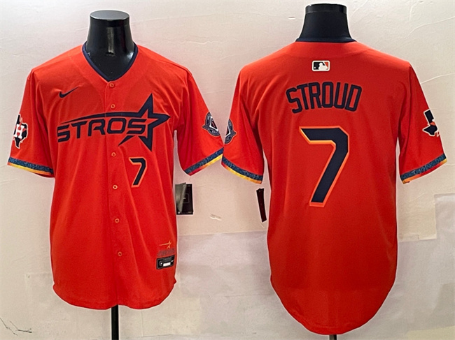 Men's Houston Astros #7 C.J. Stroud Orange 2025 City Connect With Texas Patch Limited Stitched Baseball Jersey Men's Houston Astros #7 C.J. Stroud Orange 2025 City Connect With Texas Patch Limited Stitched Baseball Jersey