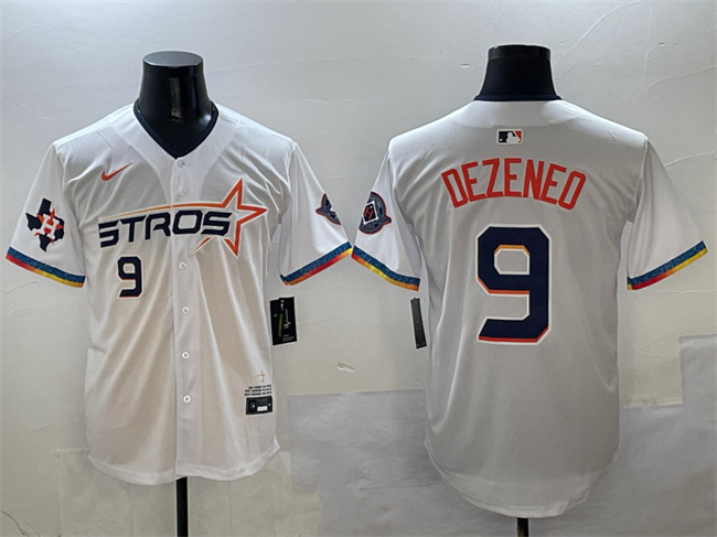 Men's Houston Astros #9 Zach Dezenzo White 2025 City Connect With Texas Patch Limited Stitched Baseball Jersey Men's Houston Astros #9 Zach Dezenzo White 2025 City Connect With Texas Patch Limited Stitched Baseball Jersey