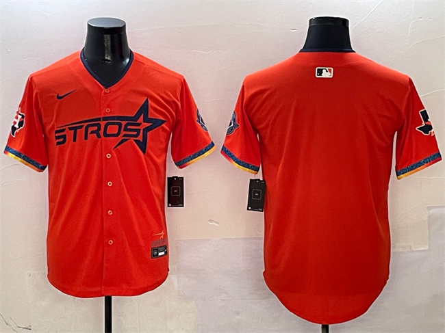 Men's Houston Astros Blank Orange 2025 City Connect With Texas Patch Limited Stitched Baseball Jersey Men's Houston Astros Blank Orange 2025 City Connect With Texas Patch Limited Stitched Baseball Jersey