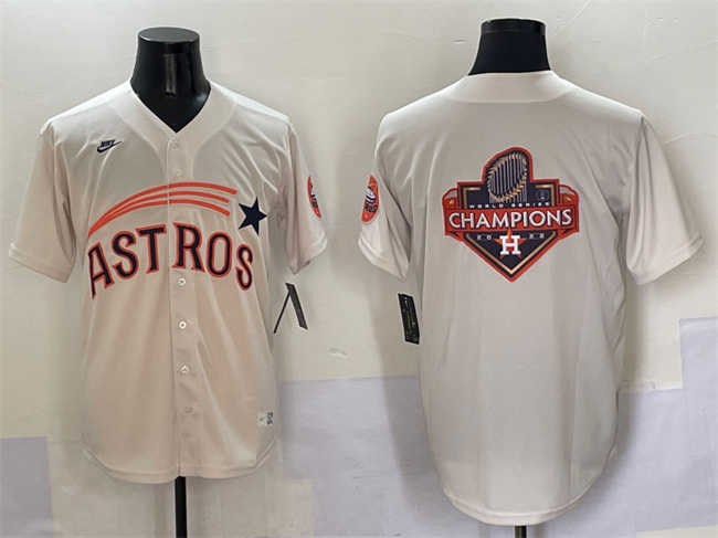 Men's Houston Astros Team Big Logo Cream Throwback Cooperstown Collection Limited Stitched Baseball Jersey 001 Men's Houston Astros Team Big Logo Cream Throwback Cooperstown Collection Limited Stitched Baseball Jersey 001