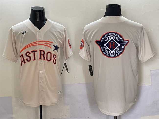 Men's Houston Astros Team Big Logo Cream Throwback Cooperstown Collection Limited Stitched Baseball Jersey 002 Men's Houston Astros Team Big Logo Cream Throwback Cooperstown Collection Limited Stitched Baseball Jersey 002