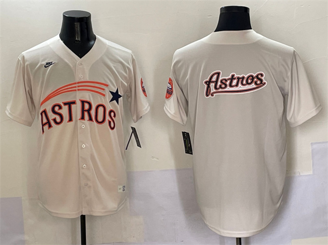 Men's Houston Astros Team Big Logo Cream Throwback Cooperstown Collection Limited Stitched Baseball Jersey 003 Men's Houston Astros Team Big Logo Cream Throwback Cooperstown Collection Limited Stitched Baseball Jersey 003