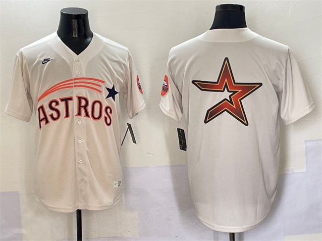 Men's Houston Astros Team Big Logo Cream Throwback Cooperstown Collection Limited Stitched Baseball Jersey 004 Men's Houston Astros Team Big Logo Cream Throwback Cooperstown Collection Limited Stitched Baseball Jersey 004
